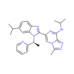 Cc1nnc2c(NC(C)C)nc(-c3nc4ccc(C(C)C)cc4n3[C@@H](C)c3ccccn3)cn12 ZINC000209326622