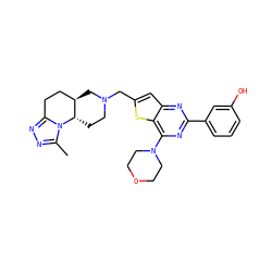Cc1nnc2n1[C@H]1CCN(Cc3cc4nc(-c5cccc(O)c5)nc(N5CCOCC5)c4s3)C[C@@H]1CC2 ZINC001772618546