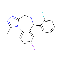 Cc1nnc2n1-c1ccc(I)cc1[C@H](c1ccccc1F)NC2 ZINC000013821072