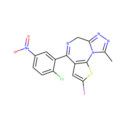 Cc1nnc2n1-c1sc(I)cc1C(c1cc([N+](=O)[O-])ccc1Cl)=NC2 ZINC000013821145