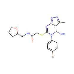 Cc1nnc2nc(SCC(=O)NC[C@@H]3CCCO3)n(-c3ccc(Br)cc3)c(N)c1-2 ZINC000004057090