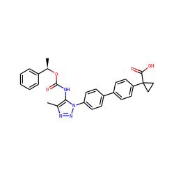 Cc1nnn(-c2ccc(-c3ccc(C4(C(=O)O)CC4)cc3)cc2)c1NC(=O)O[C@H](C)c1ccccc1 ZINC000095579219