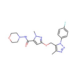 Cc1nnn(-c2ccc(F)cc2)c1COc1cc(C(=O)NN2CCOCC2)n(C)n1 ZINC000168597505