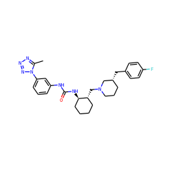 Cc1nnnn1-c1cccc(NC(=O)N[C@@H]2CCCC[C@H]2CN2CCC[C@@H](Cc3ccc(F)cc3)C2)c1 ZINC000013613361