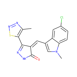 Cc1nnsc1C1=NNC(=O)/C1=C\c1cn(C)c2ccc(Cl)cc12 ZINC000028954948