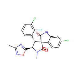Cc1noc([C@H]2[C@H](c3cccc(Cl)c3F)[C@]3(C(=O)Nc4cc(Cl)ccc43)C3(CCCCC3)N2C)n1 ZINC001772618412