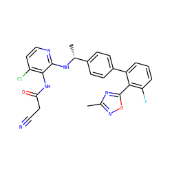 Cc1noc(-c2c(F)cccc2-c2ccc([C@@H](C)Nc3nccc(Cl)c3NC(=O)CC#N)cc2)n1 ZINC000013586348