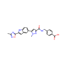 Cc1noc(-c2cc3cc(-c4cc(C(=O)NCc5ccc(C(=O)O)cc5)nn4C)ccc3[nH]2)n1 ZINC000068205667