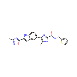 Cc1noc(-c2cc3cc(-c4nc(C(=O)NCc5cccs5)[nH]c4C)ccc3[nH]2)n1 ZINC000115834295