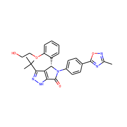 Cc1noc(-c2ccc(N3C(=O)c4[nH]nc(C(C)(C)C)c4[C@@H]3c3ccccc3OCCO)cc2)n1 ZINC000096176964