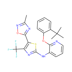 Cc1noc(-c2sc(Nc3cccnc3Oc3ccccc3C(C)(C)C)nc2C(F)(F)F)n1 ZINC000096272810