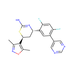 Cc1noc(C)c1[C@@H]1C[C@@H](c2cc(-c3cncnc3)c(F)cc2F)N=C(N)S1 ZINC000220135806