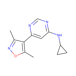 Cc1noc(C)c1-c1cc(NC2CC2)ncn1 ZINC000004268241