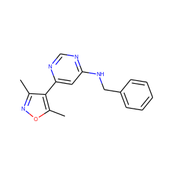 Cc1noc(C)c1-c1cc(NCc2ccccc2)ncn1 ZINC000004267174