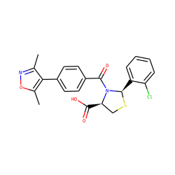 Cc1noc(C)c1-c1ccc(C(=O)N2[C@H](C(=O)O)CS[C@@H]2c2ccccc2Cl)cc1 ZINC001772768844