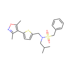 Cc1noc(C)c1-c1ccc(CN(CC(C)C)S(=O)(=O)Cc2ccccc2)s1 ZINC000148831535