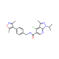 Cc1noc(C)c1-c1ccc(CNC(=O)c2cnc3c(c(C)nn3C(C)C)c2Cl)cc1 ZINC000049112059