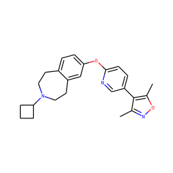Cc1noc(C)c1-c1ccc(Oc2ccc3c(c2)CCN(C2CCC2)CC3)nc1 ZINC000103242316