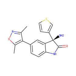 Cc1noc(C)c1-c1ccc2c(c1)[C@](N)(c1ccsc1)C(=O)N2 ZINC000219429504