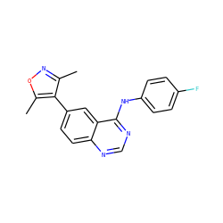 Cc1noc(C)c1-c1ccc2ncnc(Nc3ccc(F)cc3)c2c1 ZINC000004266397