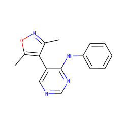 Cc1noc(C)c1-c1cncnc1Nc1ccccc1 ZINC000004258379