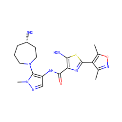 Cc1noc(C)c1-c1nc(C(=O)Nc2cnn(C)c2N2CCC[C@H](N)CC2)c(N)s1 ZINC000169699466