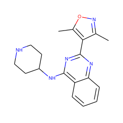 Cc1noc(C)c1-c1nc(NC2CCNCC2)c2ccccc2n1 ZINC000004265704