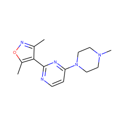 Cc1noc(C)c1-c1nccc(N2CCN(C)CC2)n1 ZINC000004265659