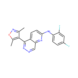 Cc1noc(C)c1-c1nncc2nc(Nc3ccc(F)cc3F)ccc12 ZINC000068204806