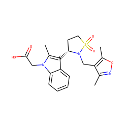Cc1noc(C)c1CN1[C@H](c2c(C)n(CC(=O)O)c3ccccc23)CCS1(=O)=O ZINC000034642185