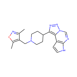 Cc1noc(C)c1CN1CCC(c2nnn3cnc4[nH]ccc4c23)CC1 ZINC001772642799