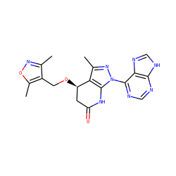 Cc1noc(C)c1CO[C@@H]1CC(=O)Nc2c1c(C)nn2-c1ncnc2[nH]cnc12 ZINC001772635743