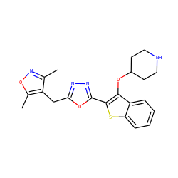 Cc1noc(C)c1Cc1nnc(-c2sc3ccccc3c2OC2CCNCC2)o1 ZINC000169307423