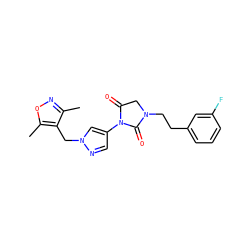 Cc1noc(C)c1Cn1cc(N2C(=O)CN(CCc3cccc(F)c3)C2=O)cn1 ZINC000115730740