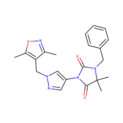 Cc1noc(C)c1Cn1cc(N2C(=O)N(Cc3ccccc3)C(C)(C)C2=O)cn1 ZINC000116674384