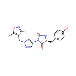 Cc1noc(C)c1Cn1cc(N2C(=O)N[C@@H](Cc3ccc(O)cc3)C2=O)cn1 ZINC000115732705