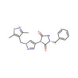 Cc1noc(C)c1Cn1cc(N2C(=O)N[C@H](Cc3ccccc3)C2=O)cn1 ZINC000115731714