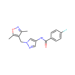 Cc1noc(C)c1Cn1cc(NC(=O)c2ccc(F)cc2)cn1 ZINC000116673144