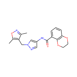 Cc1noc(C)c1Cn1cc(NC(=O)c2cccc3c2OCCO3)cn1 ZINC000116774966