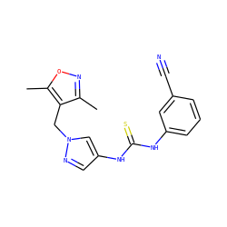 Cc1noc(C)c1Cn1cc(NC(=S)Nc2cccc(C#N)c2)cn1 ZINC000115730339