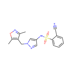 Cc1noc(C)c1Cn1cc(NS(=O)(=O)c2ccccc2C#N)cn1 ZINC000115732304