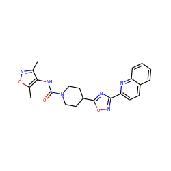 Cc1noc(C)c1NC(=O)N1CCC(c2nc(-c3ccc4ccccc4n3)no2)CC1 ZINC000072181754