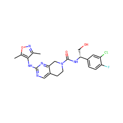 Cc1noc(C)c1Nc1ncc2c(n1)CN(C(=O)N[C@H](CO)c1ccc(F)c(Cl)c1)CC2 ZINC000169331607