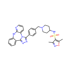 Cc1noc(C)c1S(=O)(=O)NC1CCN(Cc2ccc(-c3nnc4n3-c3cccnc3Nc3ccccc3-4)cc2)CC1 ZINC000096174079