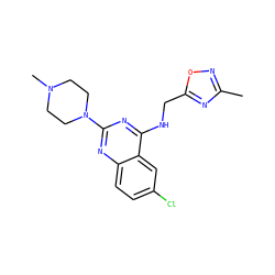 Cc1noc(CNc2nc(N3CCN(C)CC3)nc3ccc(Cl)cc23)n1 ZINC000096903433