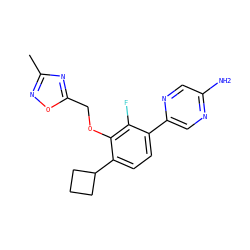 Cc1noc(COc2c(C3CCC3)ccc(-c3cnc(N)cn3)c2F)n1 ZINC000224558037