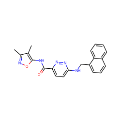 Cc1noc(NC(=O)c2ccc(NCc3cccc4ccccc34)nn2)c1C ZINC000207423368