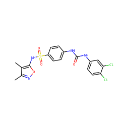 Cc1noc(NS(=O)(=O)c2ccc(NC(=O)Nc3ccc(Cl)c(Cl)c3)cc2)c1C ZINC000000950163
