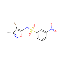 Cc1noc(NS(=O)(=O)c2cccc([N+](=O)[O-])c2)c1Br ZINC000026474629
