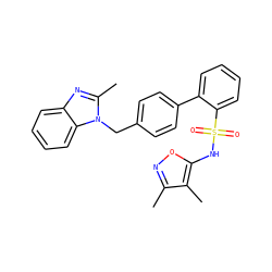 Cc1noc(NS(=O)(=O)c2ccccc2-c2ccc(Cn3c(C)nc4ccccc43)cc2)c1C ZINC000084710536